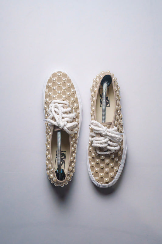 “IVORY PEARLS” Tan Checkerboard Vans