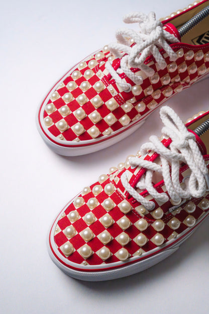 “IVORY PEARLS” Red Checkerboard Vans