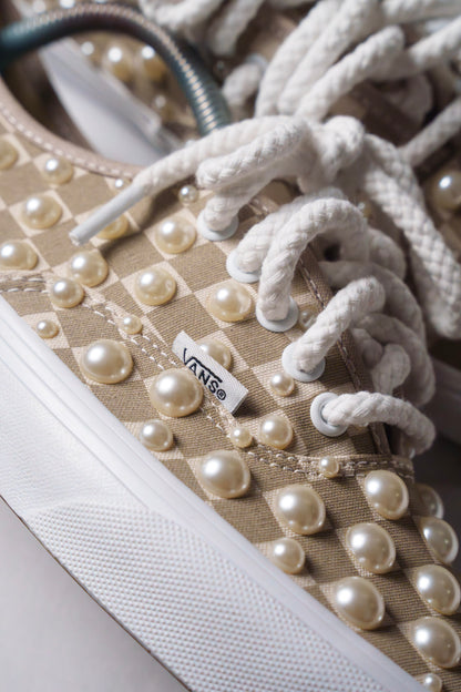“IVORY PEARLS” Tan Checkerboard Vans