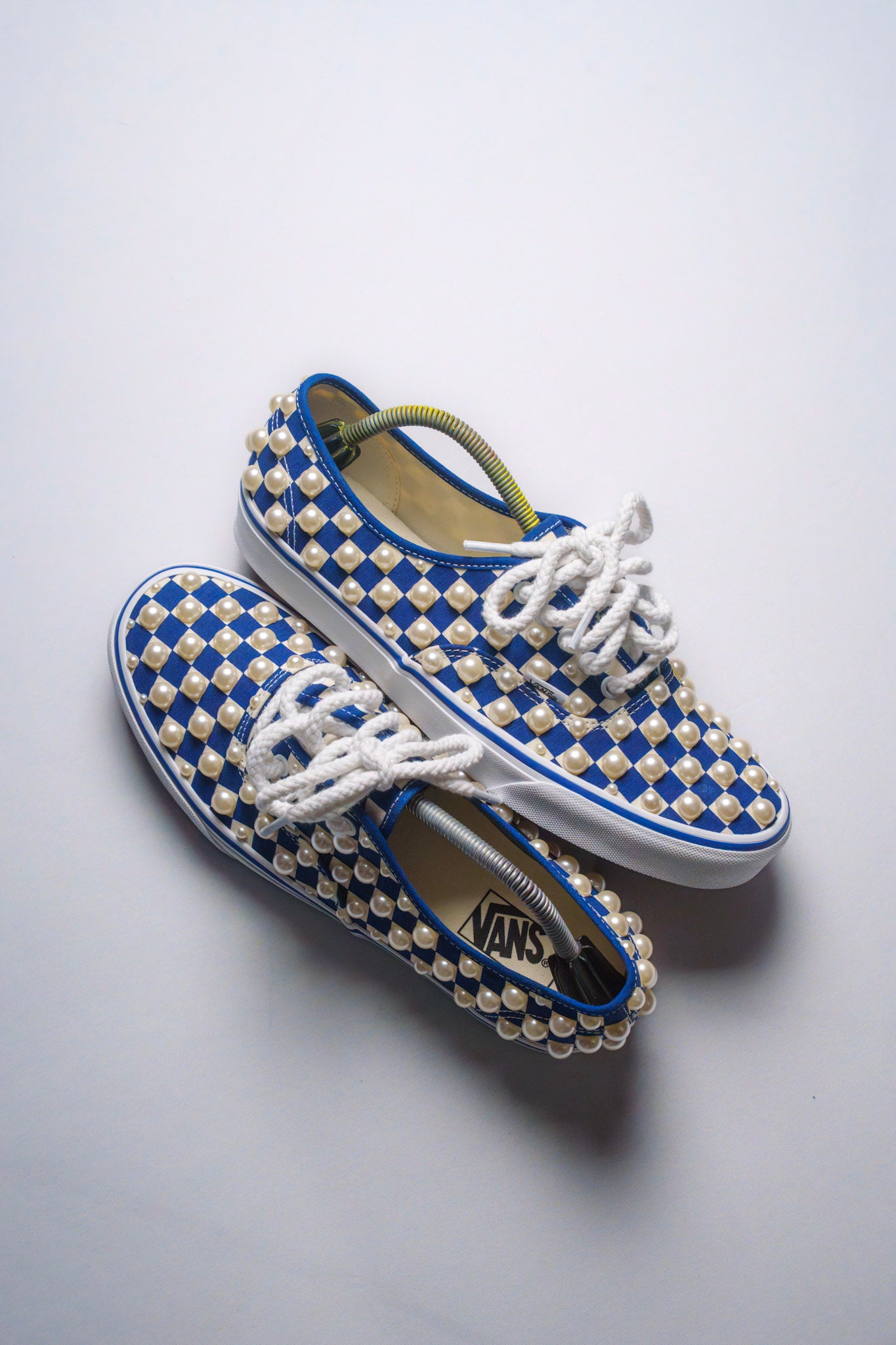 “IVORY PEARLS” Blue Checkerboard Vans