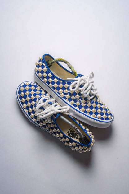 “IVORY PEARLS” Blue Checkerboard Vans