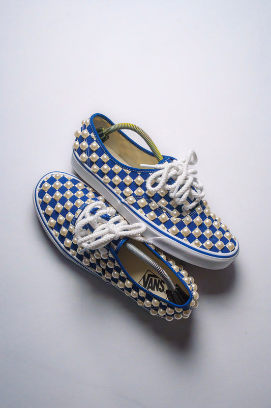 “IVORY PEARLS” Blue Checkerboard Vans