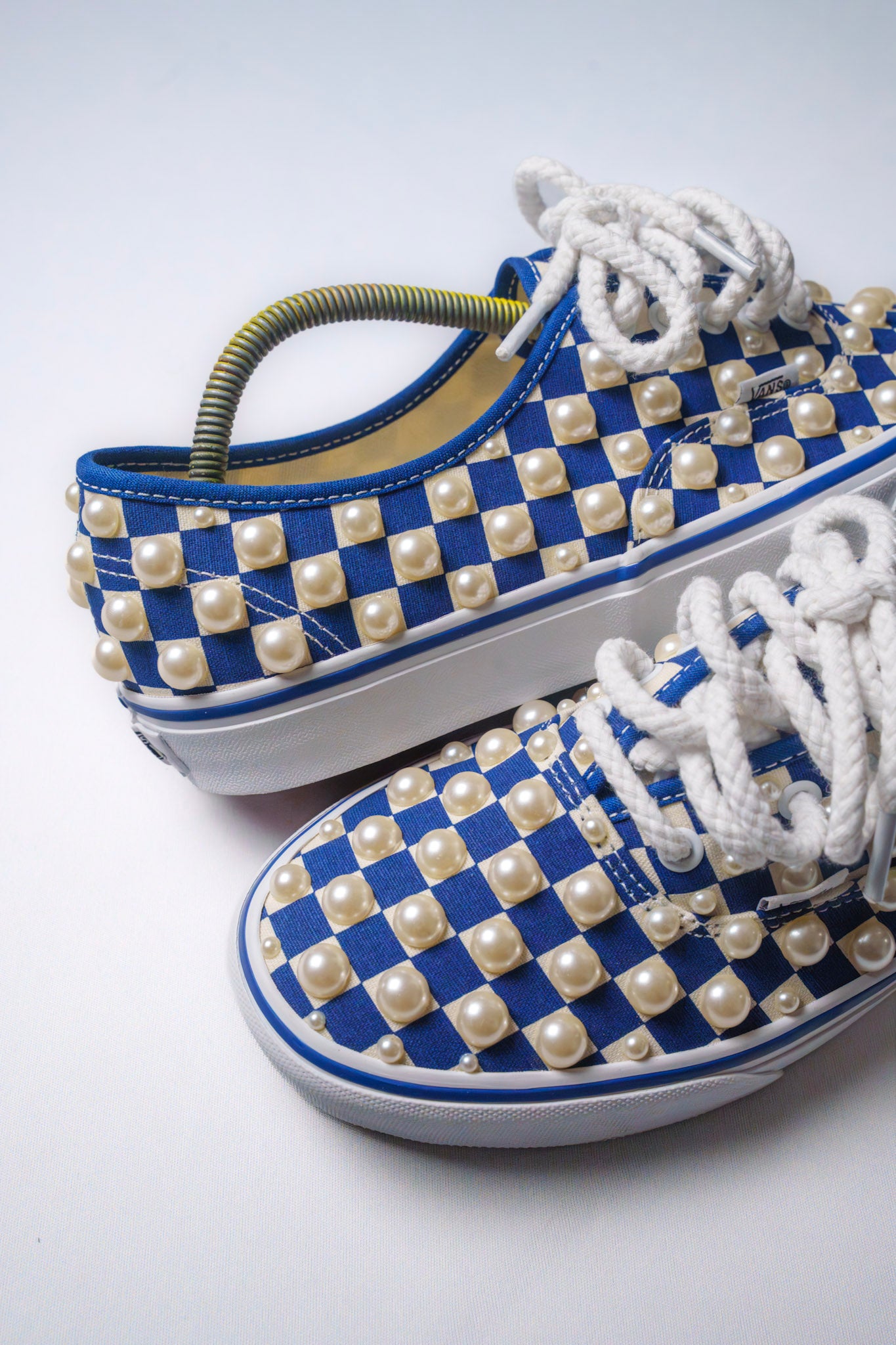 “IVORY PEARLS” Blue Checkerboard Vans