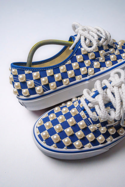 “IVORY PEARLS” Blue Checkerboard Vans