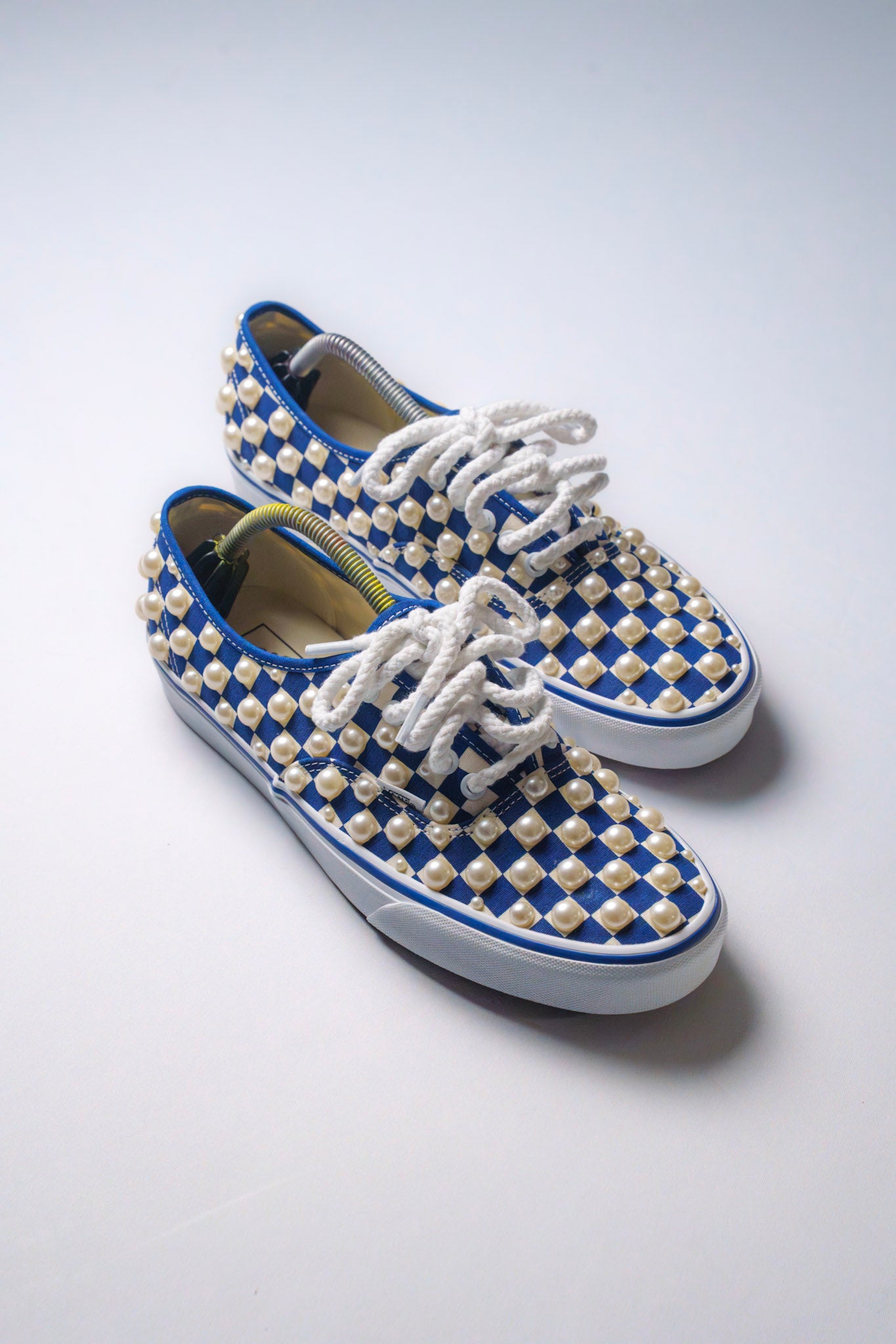 “IVORY PEARLS” Blue Checkerboard Vans