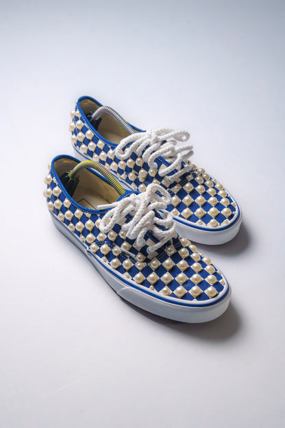 “IVORY PEARLS” Blue Checkerboard Vans