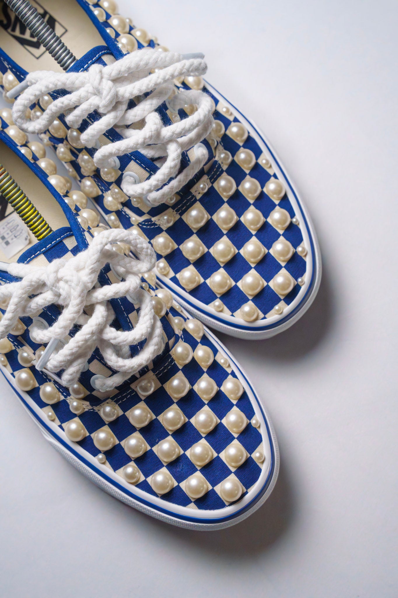 “IVORY PEARLS” Blue Checkerboard Vans