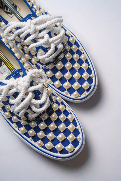“IVORY PEARLS” Blue Checkerboard Vans