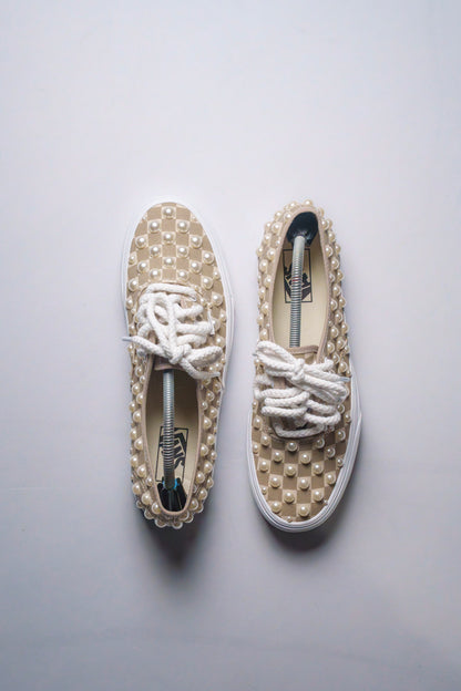 “IVORY PEARLS” Tan Checkerboard Vans