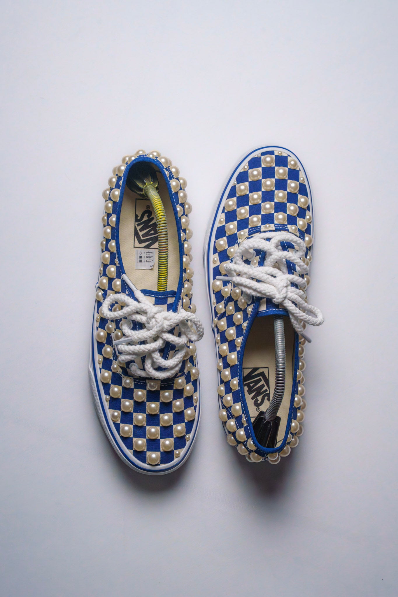 “IVORY PEARLS” Blue Checkerboard Vans