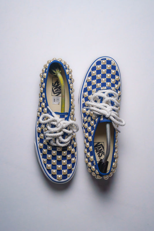 “IVORY PEARLS” Blue Checkerboard Vans