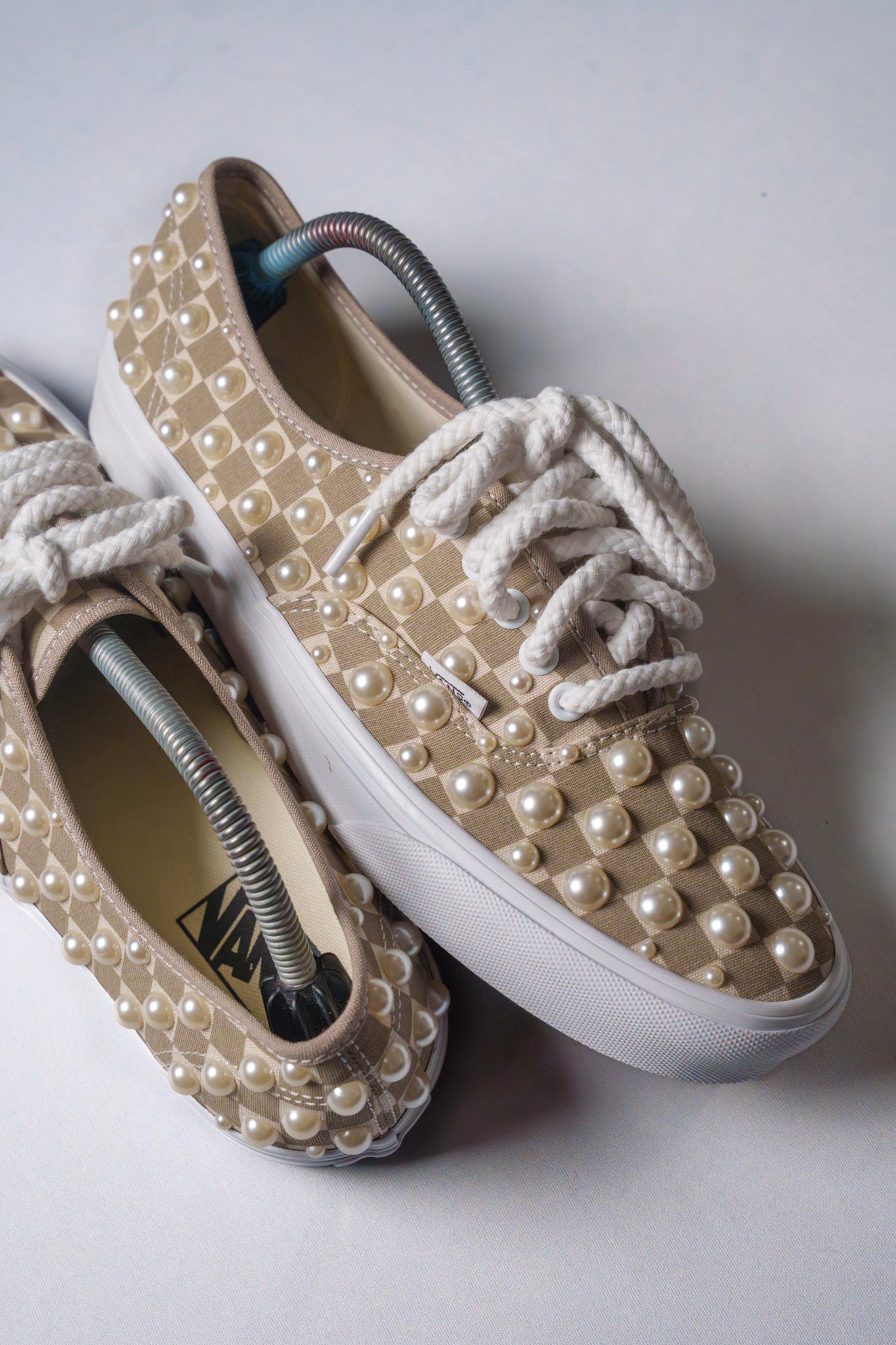 “IVORY PEARLS” Tan Checkerboard Vans