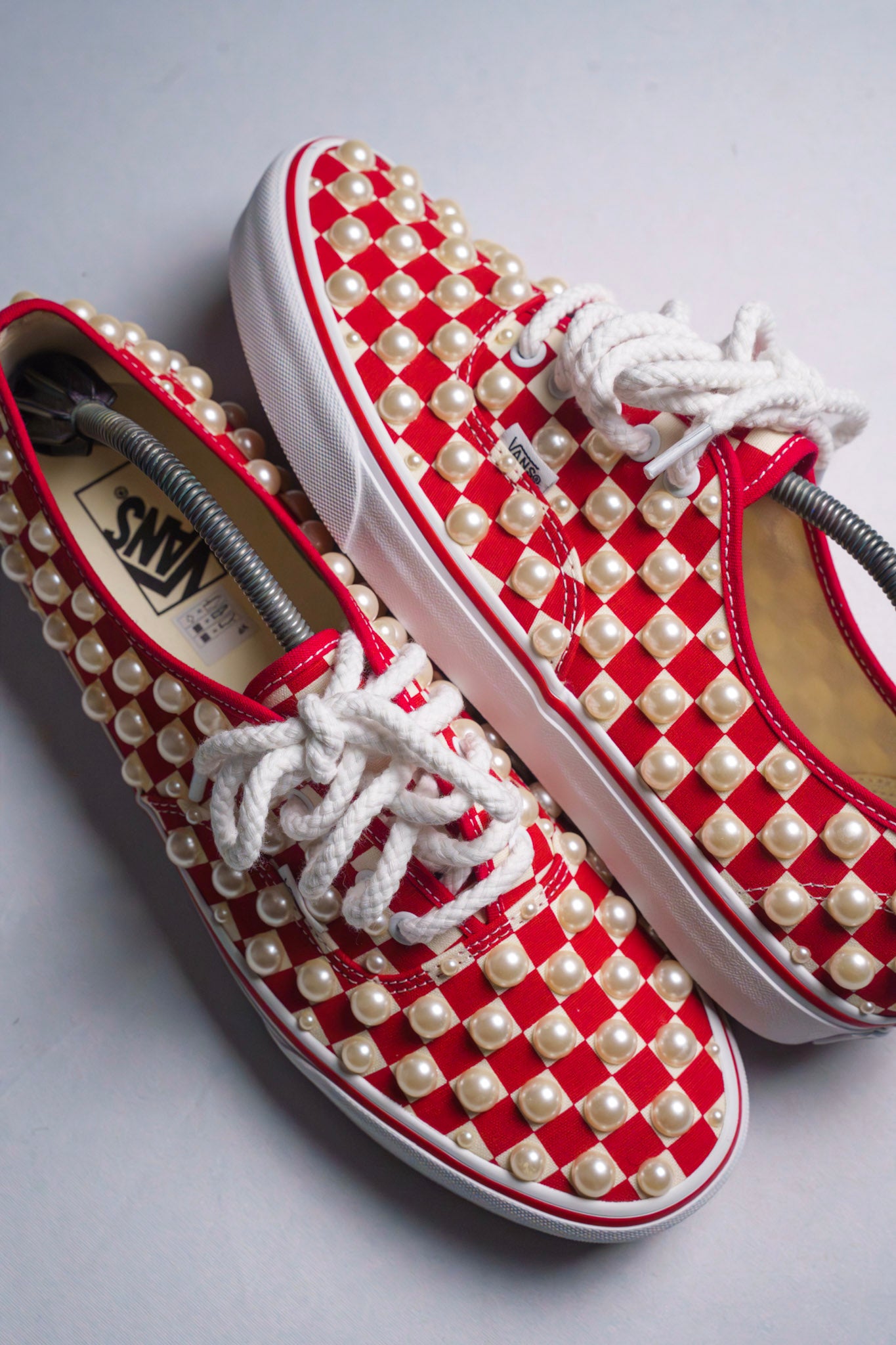 “IVORY PEARLS” Red Checkerboard Vans